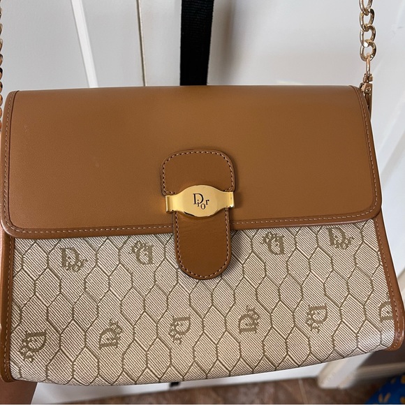 Vintage Dior honeycomb Beige & Brown Coated Canvas Shoulder Bag-no dustbag - Picture 4 of 16